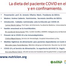 La dieta del paciente COVID en el hospital y en confinamiento.