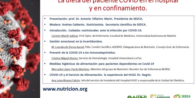 La dieta del paciente COVID en el hospital y en confinamiento.